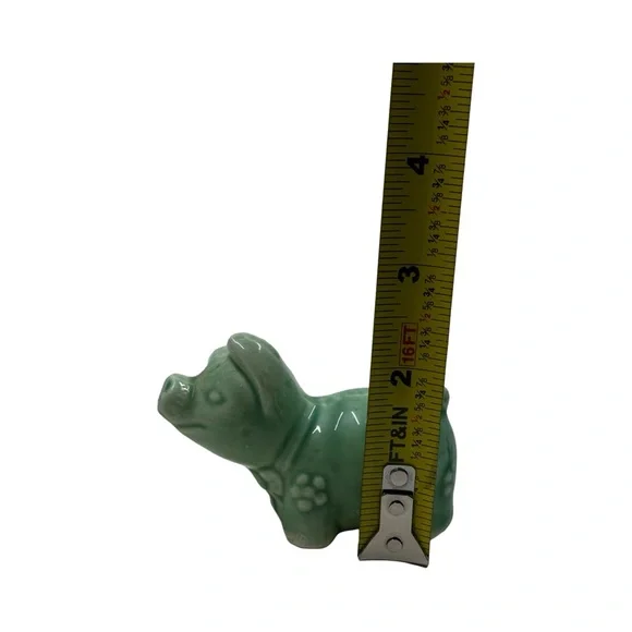 Antique Handmade Painted Ceramic Green Pig Farm Animal Figurine 3” - Picture 8 of 8